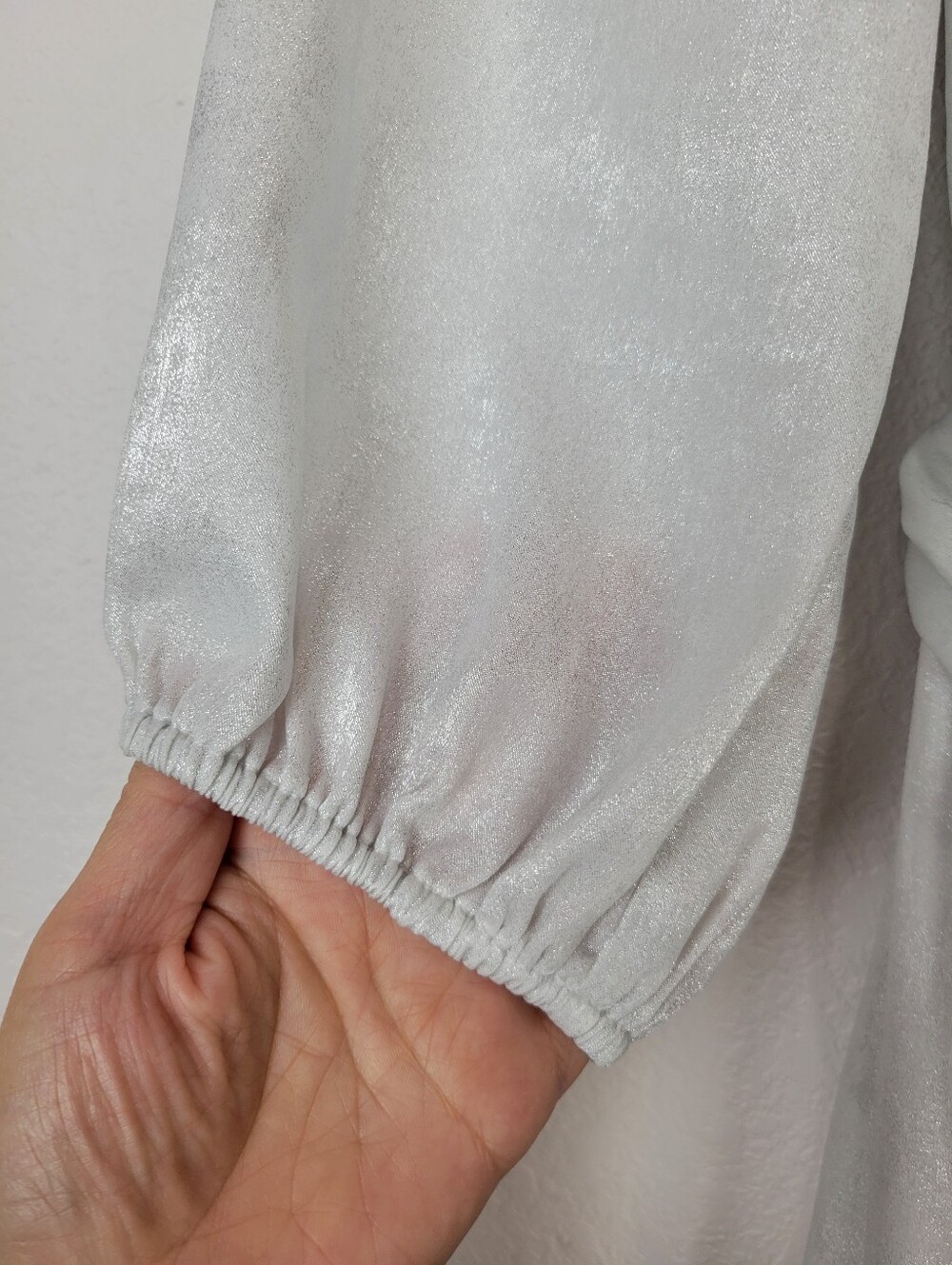 NWT DKNY Women's Silver Shimmer Surplice Balloon Sleeve Belted A-Line Dress Sz10 - Picture 10 of 13